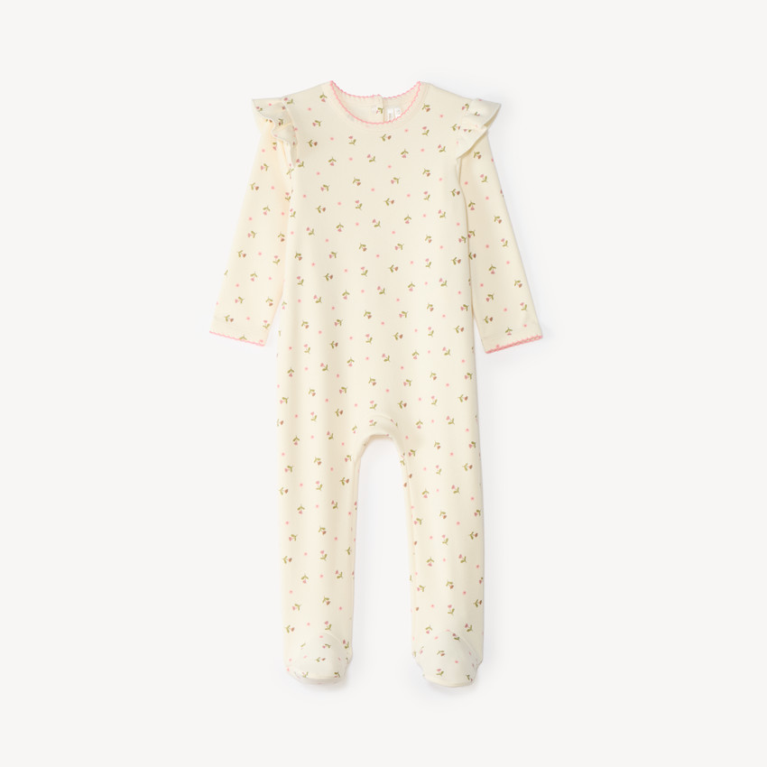 Dors-bien en velours bébé fille imprimé fleurs (Finitions différentes selon l'âge) 