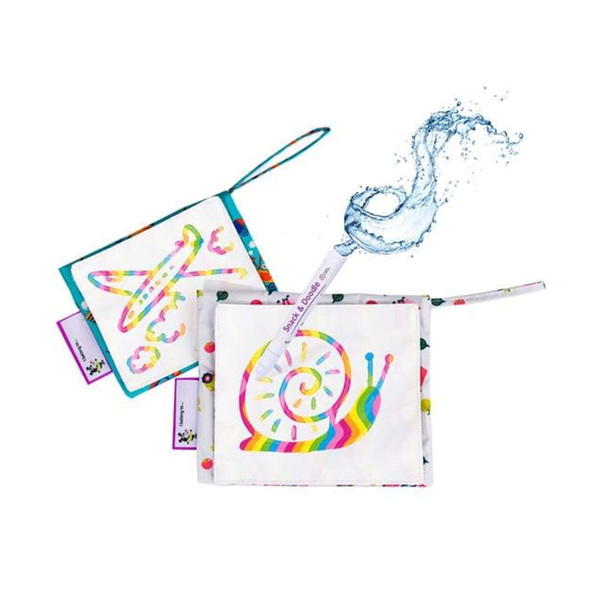 Set de 2 sacs à goûter Snack & Doodle avec tapis de dessins à l'eau Ferme/Trains 