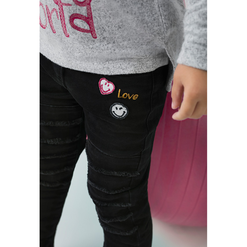 Jeans slim doublé jersey avec Smiley brodé au dos 