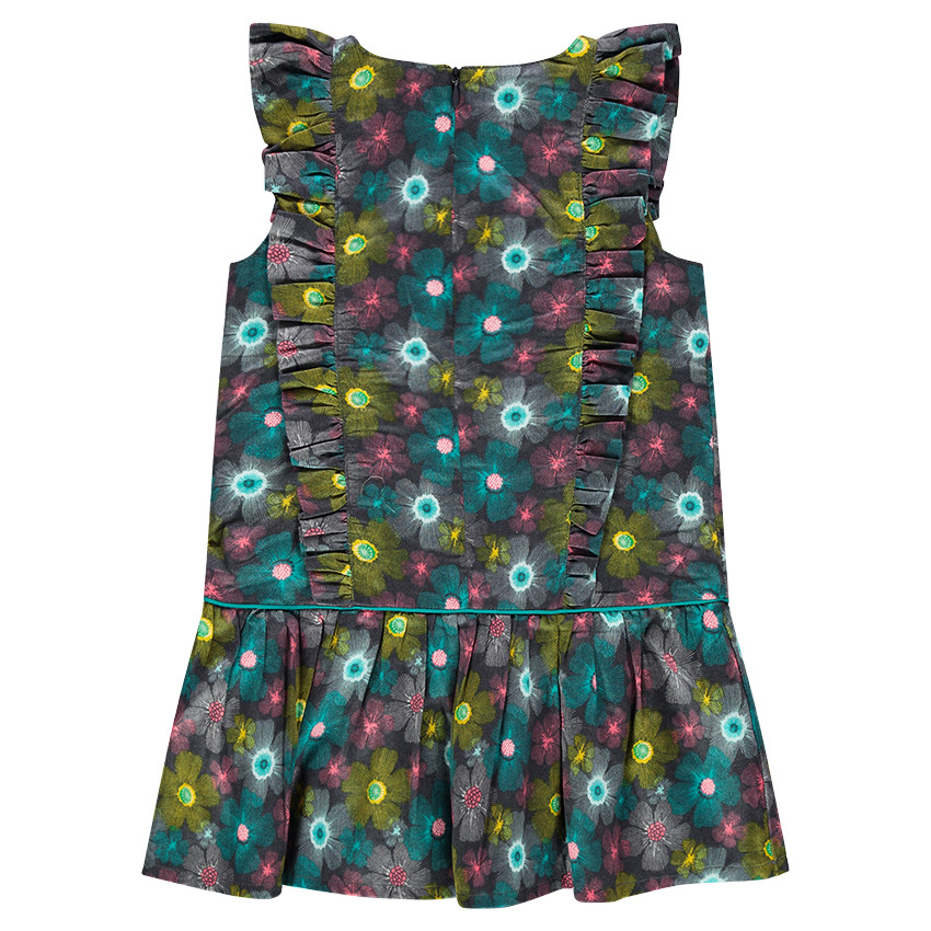 Robe sans manches à fleurs all-over et oiseau brodé 