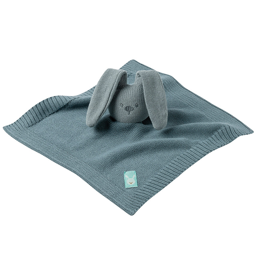 Doudou en tricot lapin 26cm - Vert-de-gris Main Doudou en tricot lapin 26cm - Vert-de-gris