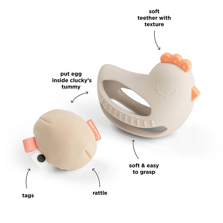 Jouet de préhension et dentition avec hochet Clucky Sable 