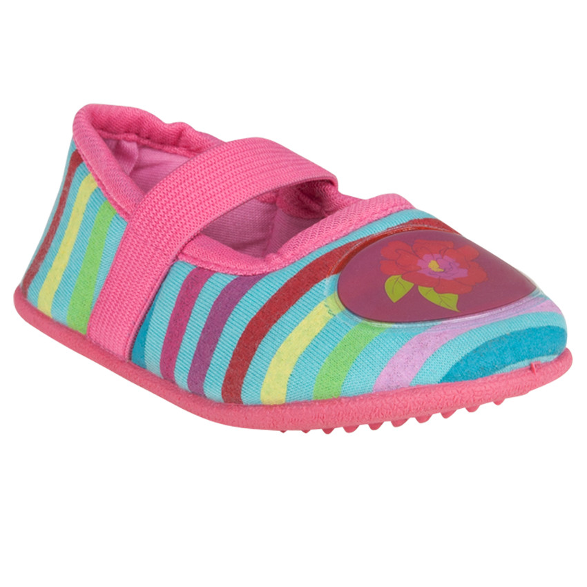 chaussons babies à rayures multicolores - rose