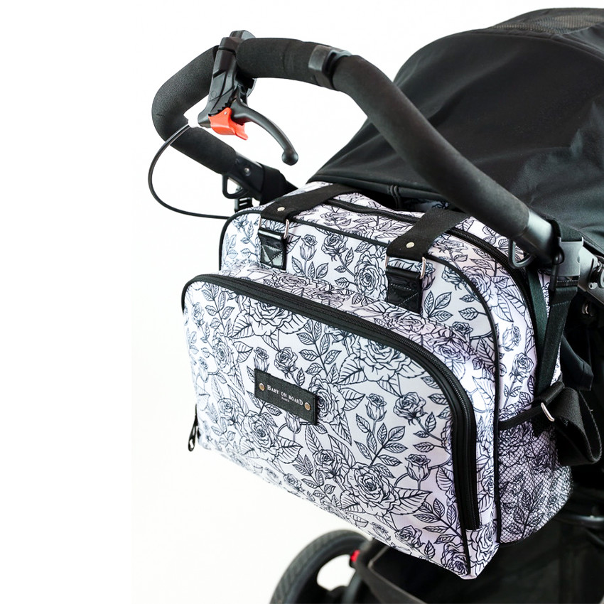 Sac à langer Simply Baby Bag imprimé roses blanc/noir 