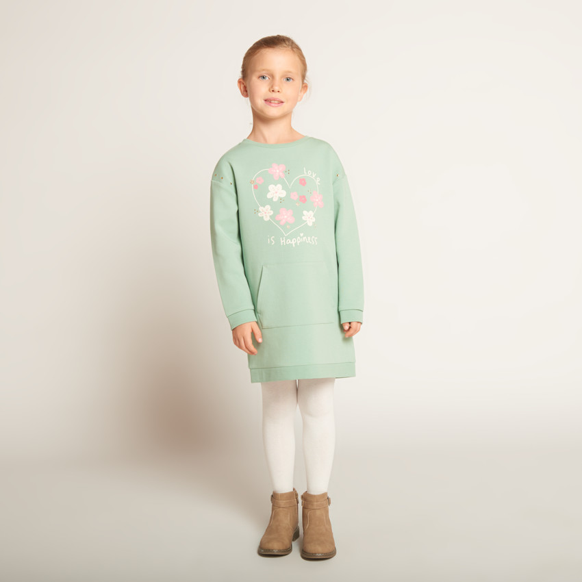 Robe sweat molletonnée à poche kangourou fille 