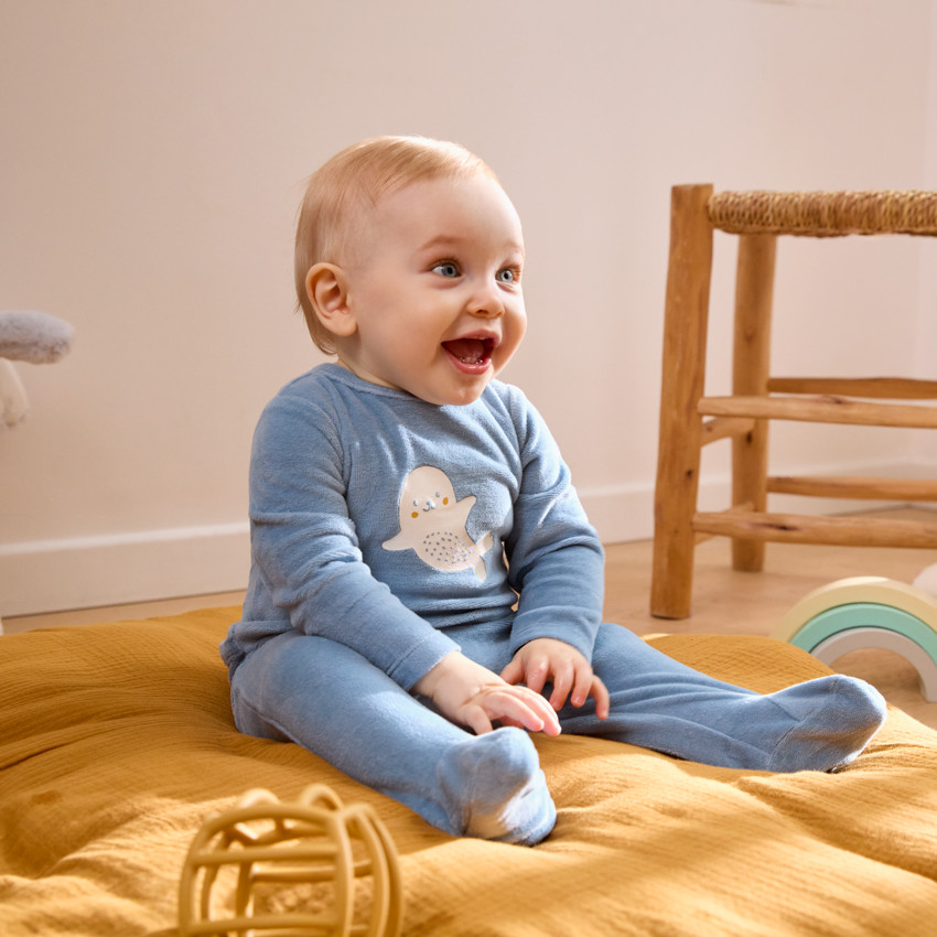 Dors-bien en velours printé pour bébé garçon - Bleu