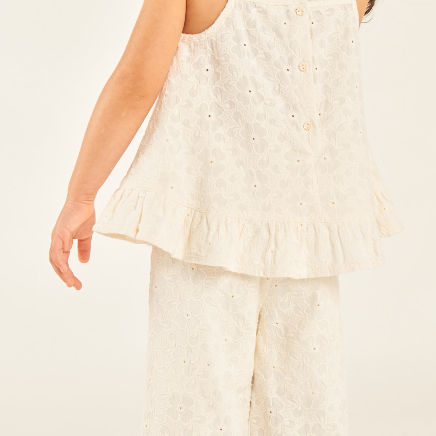 Ensemble 2 pièces débardeur + pantalon en broderie anglaise ajourée pour bébé fille 