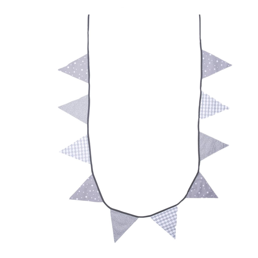 Guirlande fanions en coton 250cm - Gris/Blanc 