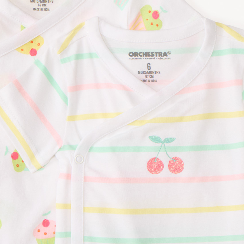 Lot de 7 bodies manches courtes motifs gourmandises pour bébé fille (ouvertures différentes selon l'âge) 