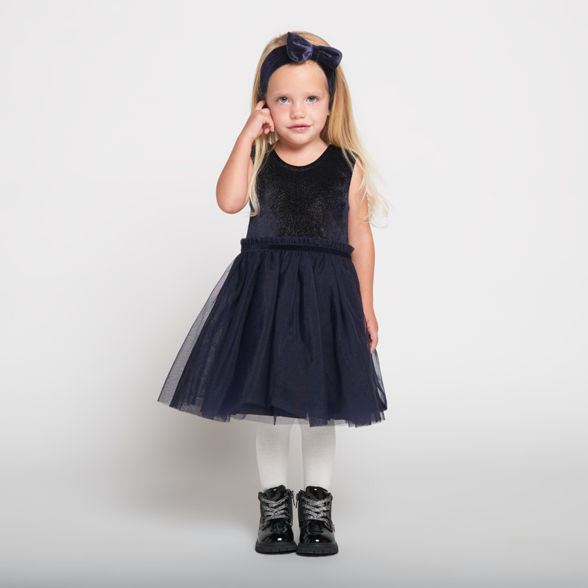 Robe de fête sans manches effet 2 en 1+ bandeau pour bébé fille