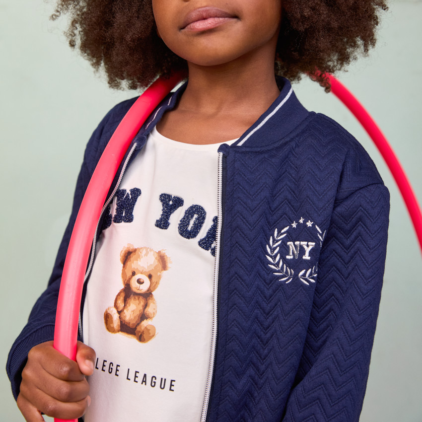 Gilet manches longues à col teddy et broderie pour fille  