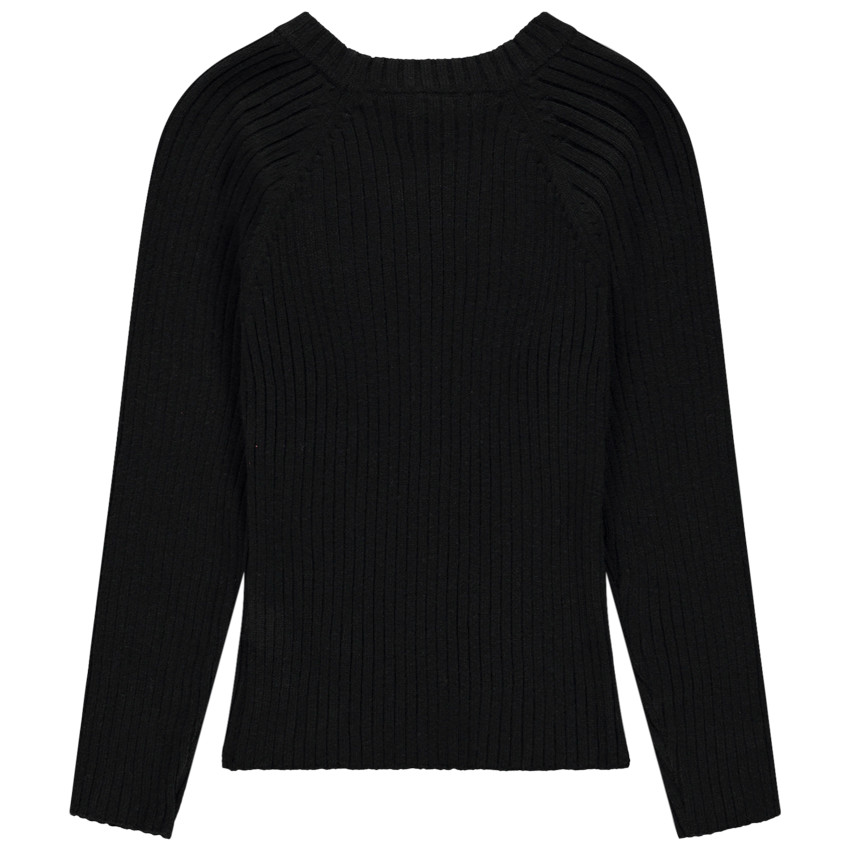 Pull uni en tricot à côte et sequins broderie pour fille 
