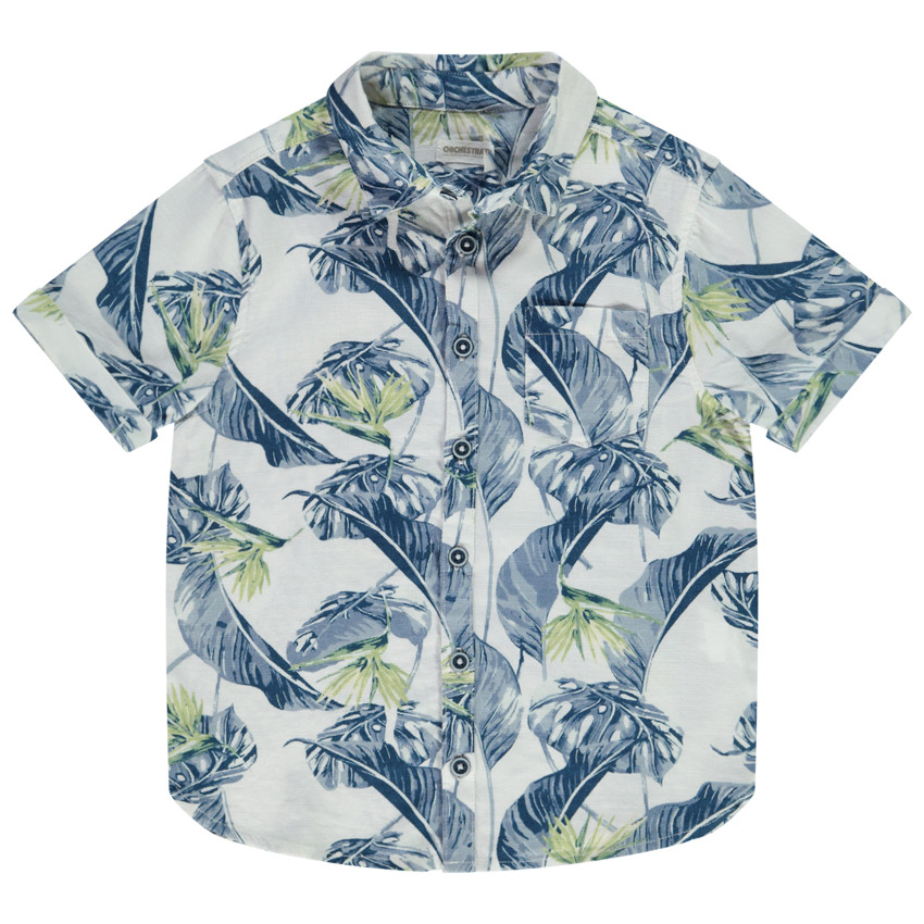 Chemise manches courtes en coton imprimé végétal pour garçon 