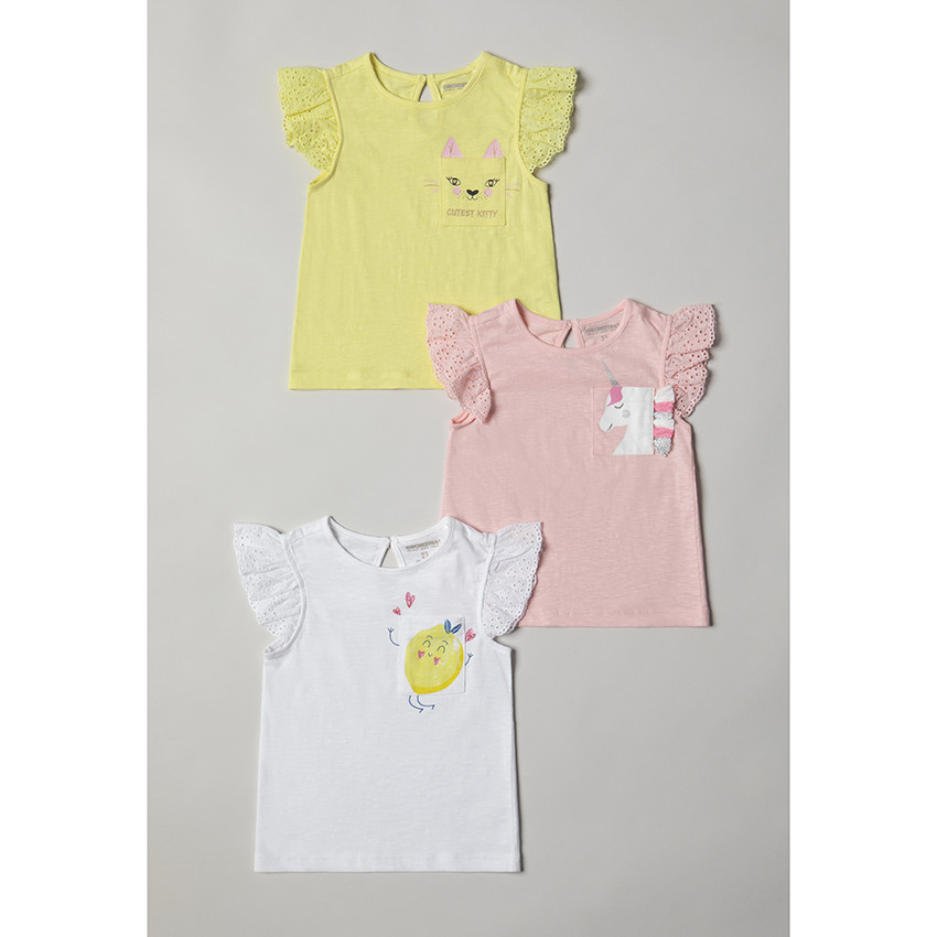 T-shirt à manches courtes volantées et poche imprimée 