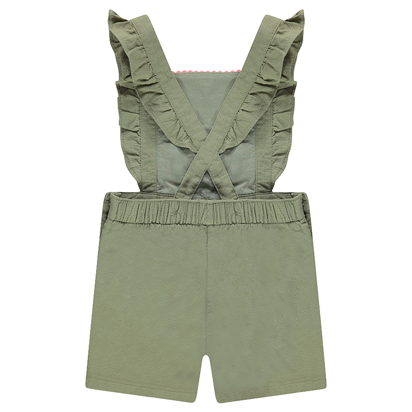 Salopette short à bretelles volantées et licorne printée 