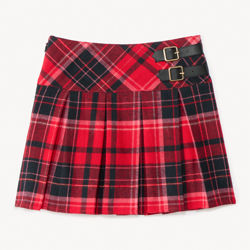 Jupe courte imprimée tartan avec boucles fantaisie pour fille