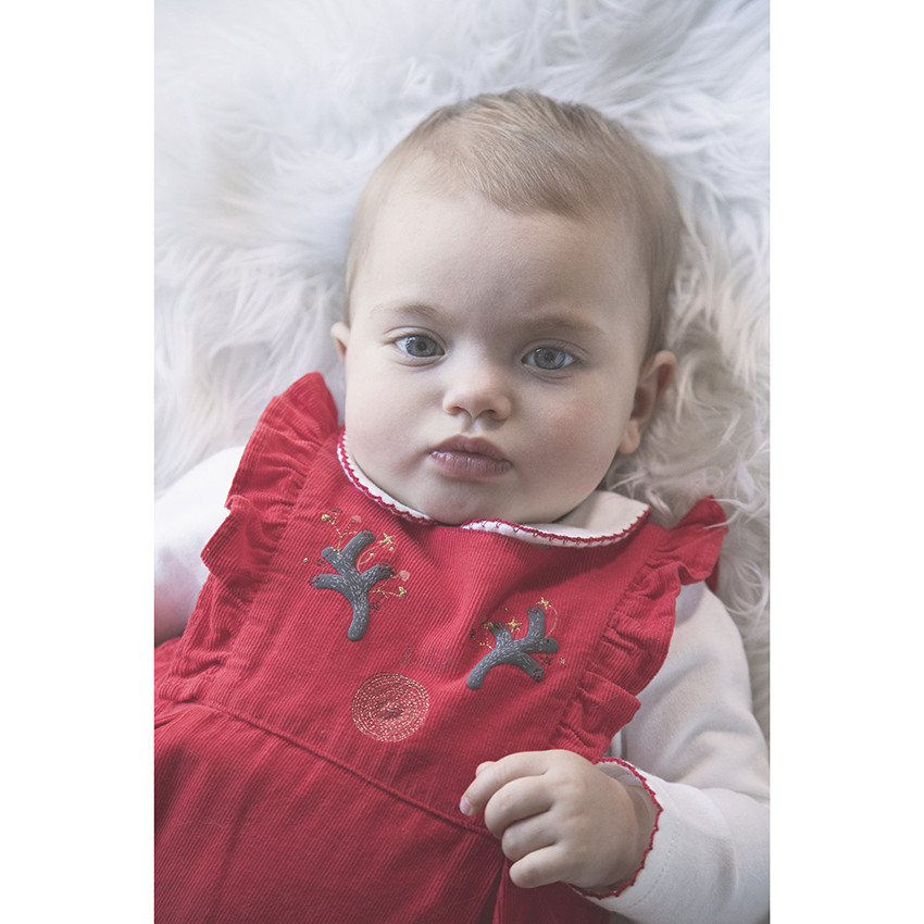 Salopette rouge en velours pour bébé fille 