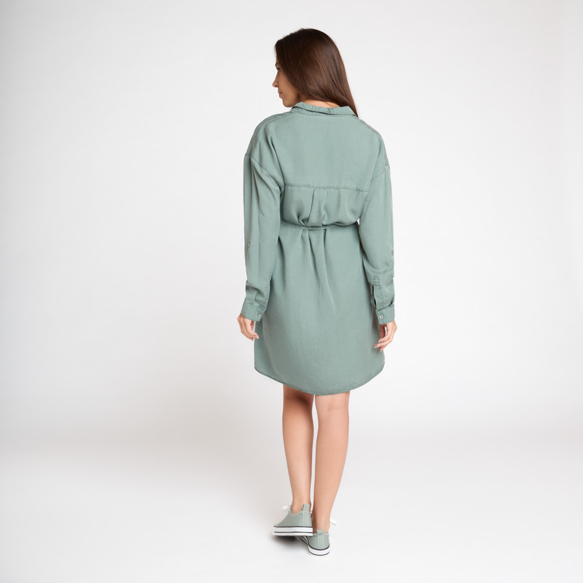 Robe chemise manches longues à nouer pour femme 