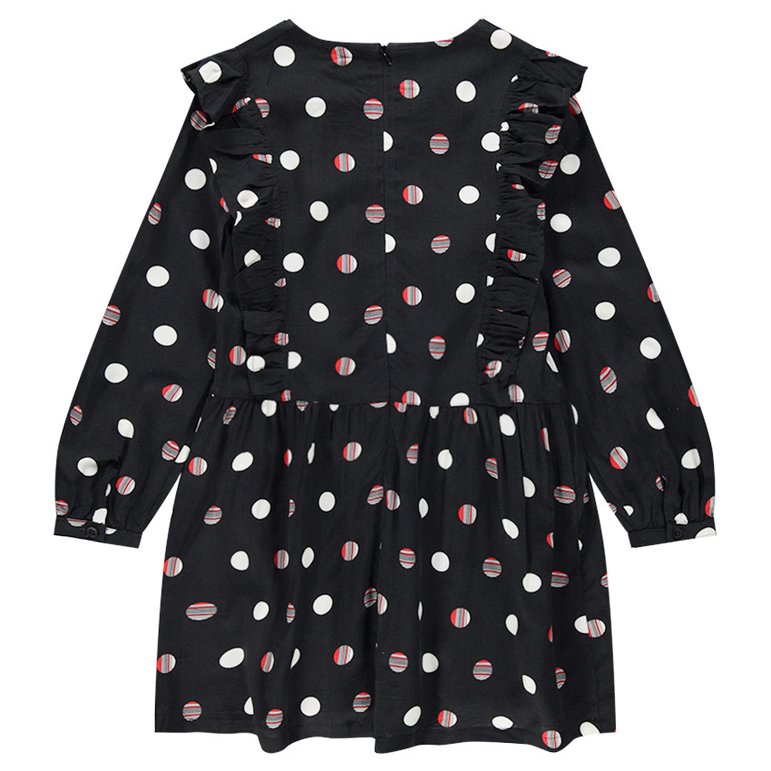 Robe manches longues à volants et pois all-over 