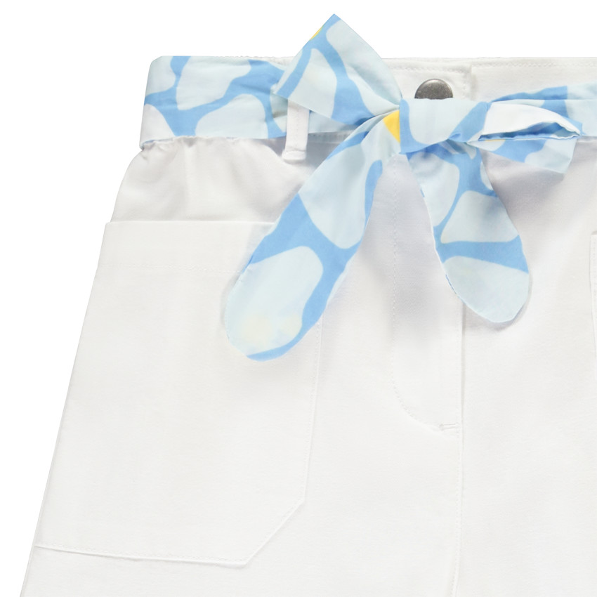 Pantalon uni en toile avec ceinture fantaisie à nouer pour fille  