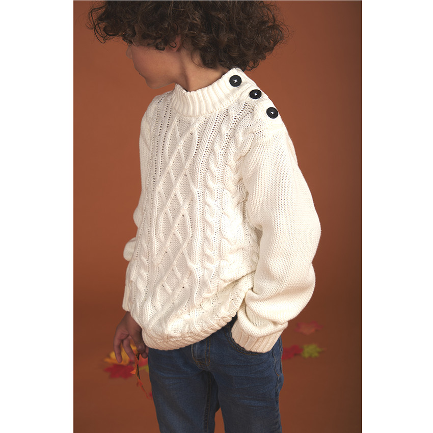 Pull épais maille tricot imprimé animaux blanc bébé garçon