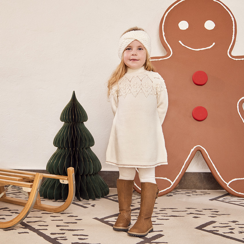 Robe manches longues en tricot fantaisie pour bébé fille 