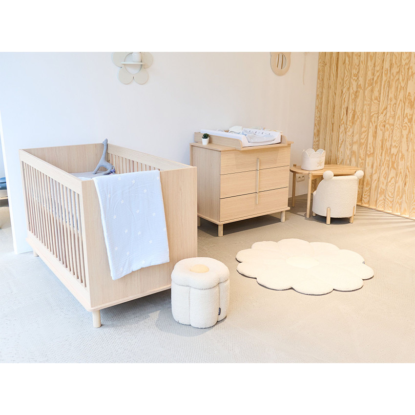 Pouf et coffre à jouets Fleur Blanc Cassé 