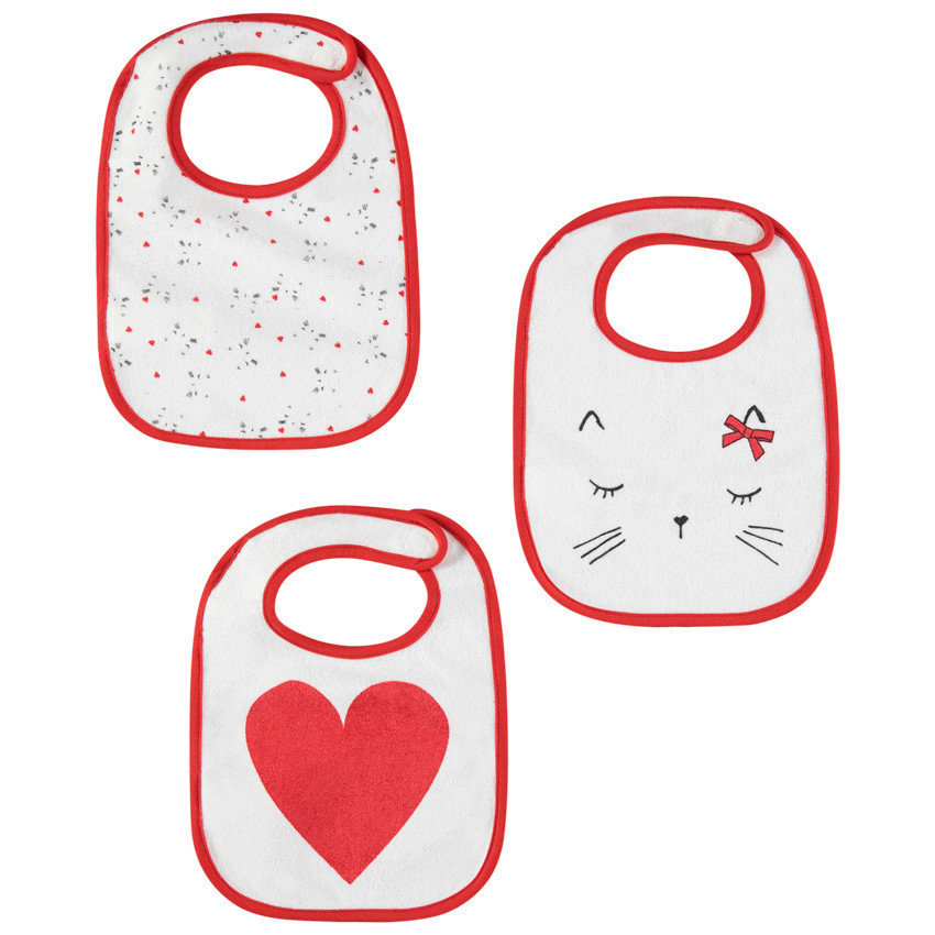 Lot de 3 bavoirs en éponge print chats et coeur Main Lot de 3 bavoirs en éponge print chats et coeur