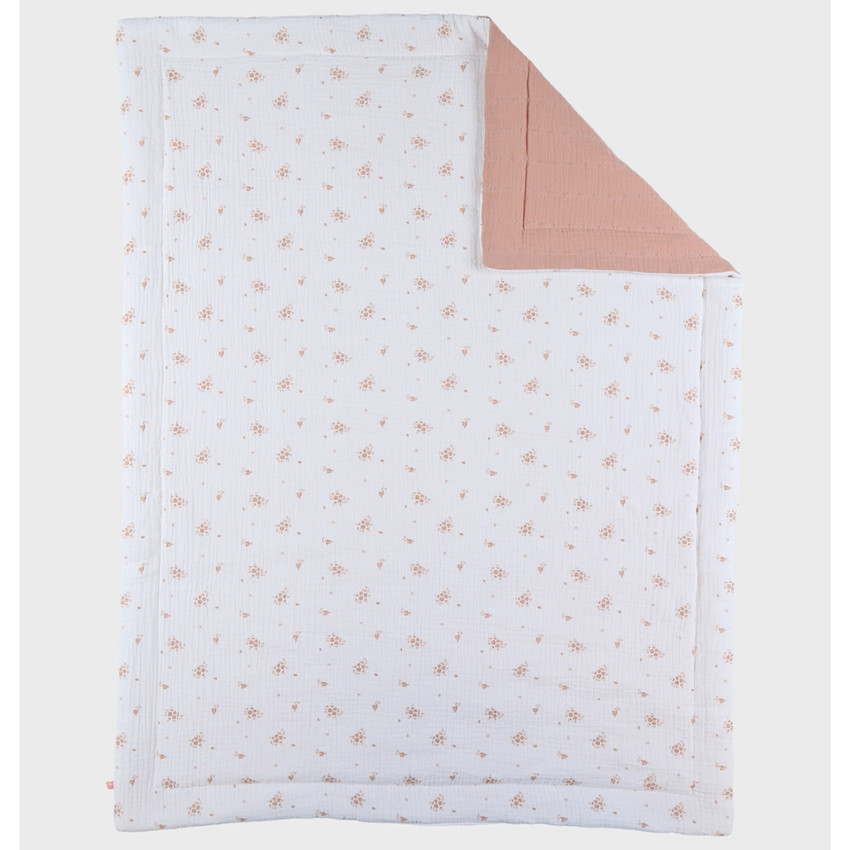 Couverture berceau 75x100 mousseline bio Rose & Blanc Vintage Flowers 