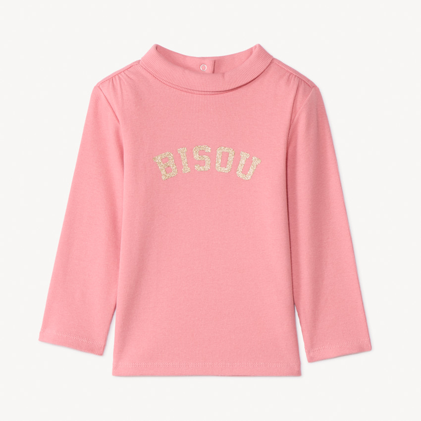 Sous-pull col roulé à message pailleté pour bébé fille - Rose