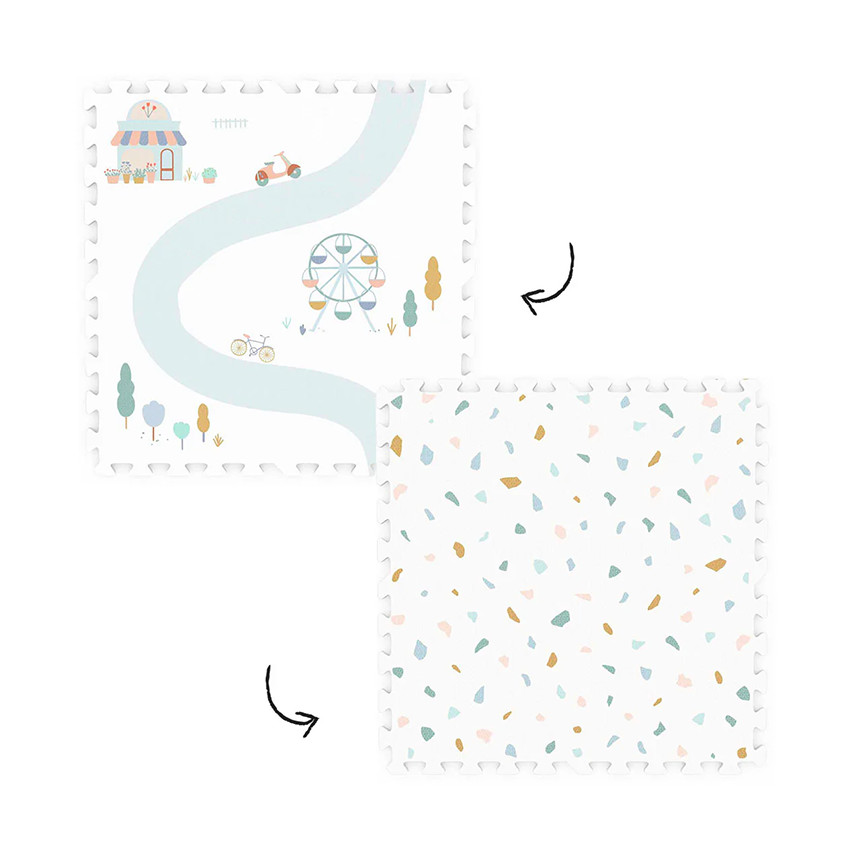 Tapis de dalles en mousse réversibles 120 x 180 cm village/terrazzo 