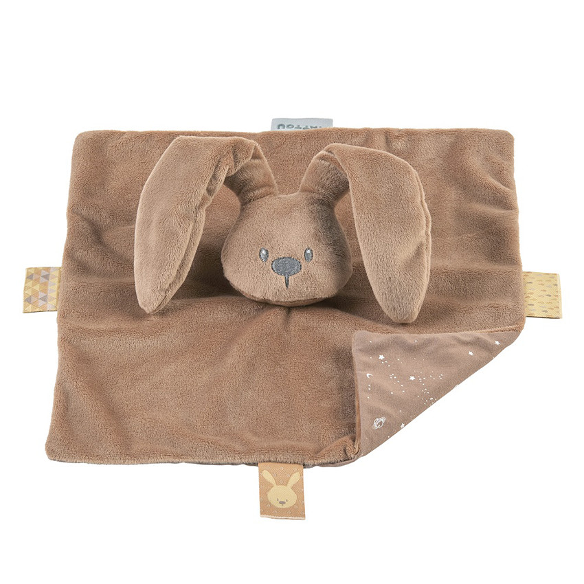 Doudou plat lapin Lapidou taupe imprimé phosphorescent