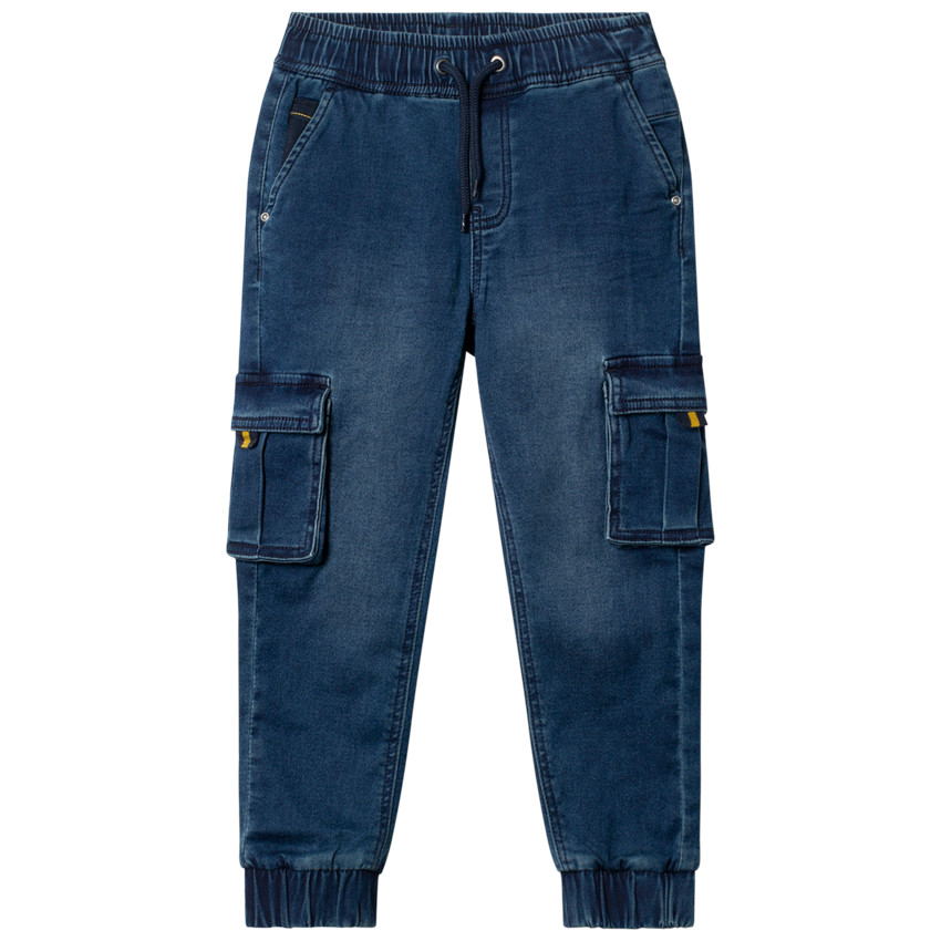 Jean effet used cargo à poches et taille élastiquée 