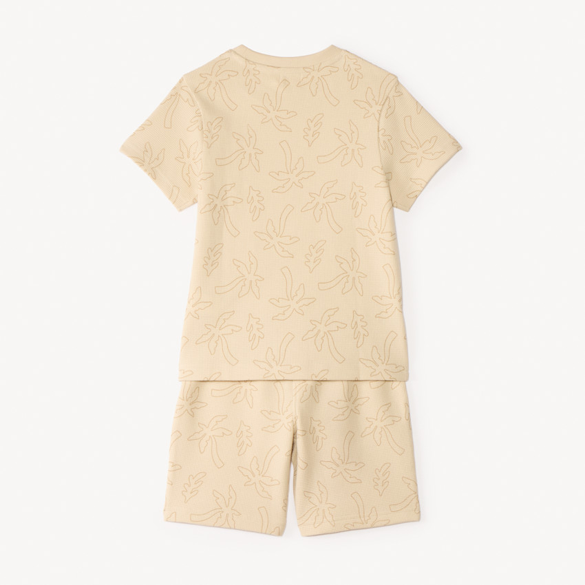 Ensemble 2 pièces t-shirt + short en nid d’abeille imprimé palmiers pour garçon 