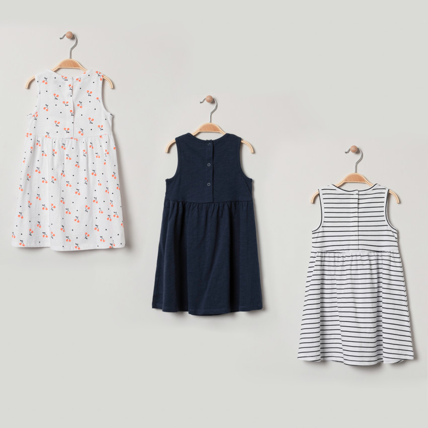 Lot de 3 robes sans manches pour bébé fille unies / imprimées 