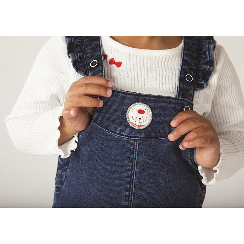Robe salopette en jean avec bretelles volantées pour bébé fille 