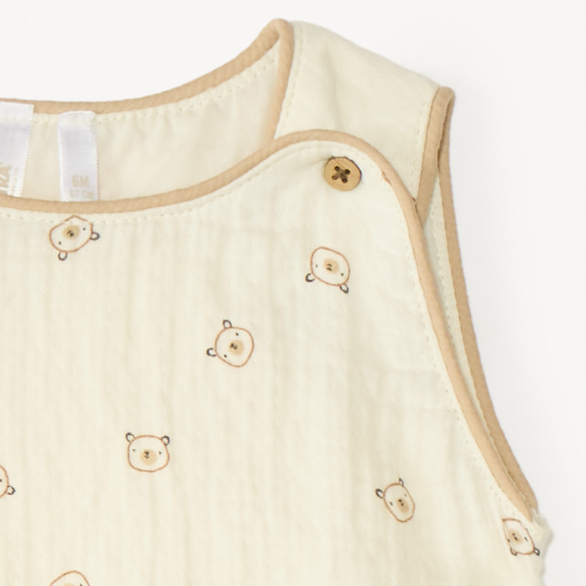 Barboteuse en gaze de coton imprimé ourson pour bébé garçon 