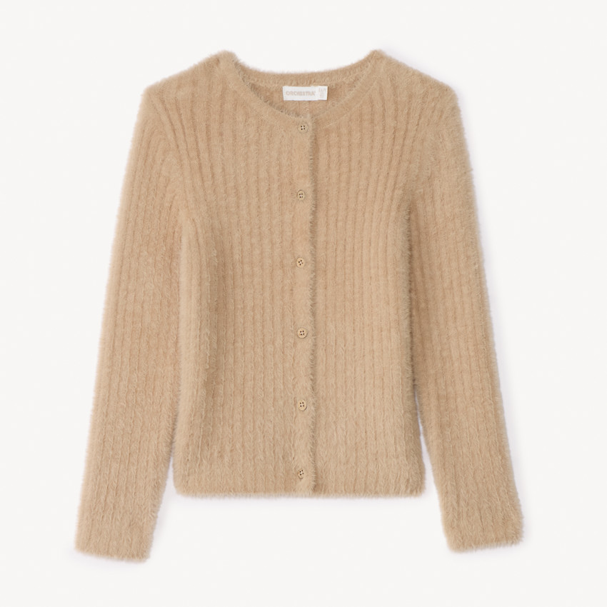 Gilet côtelé en tricot pelucheux pour fille