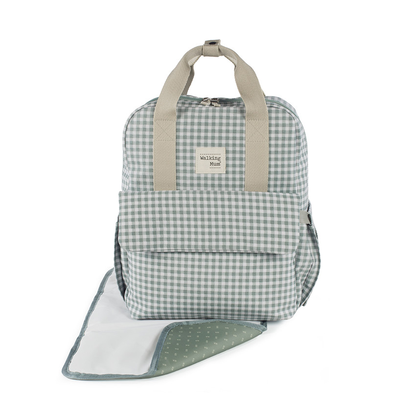 Sac à dos à langer I Love Vichy + tapis vert 