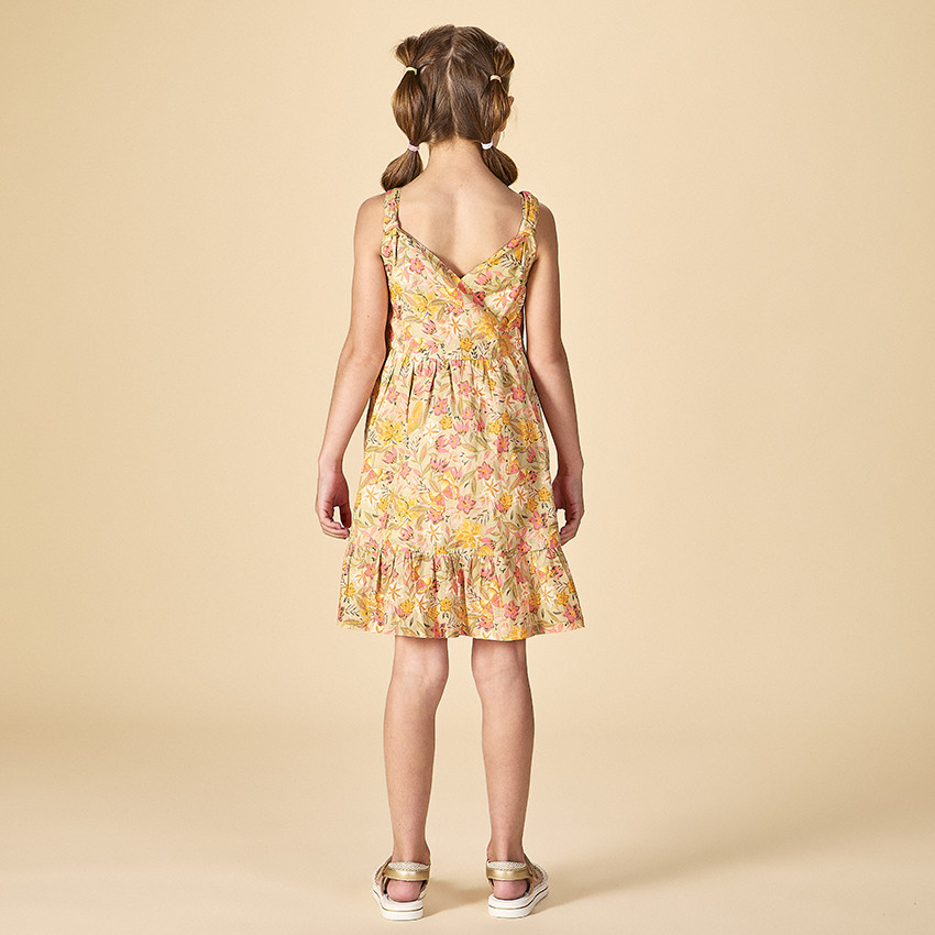 Robe volantée à bretelles imprimé floral pour fille 