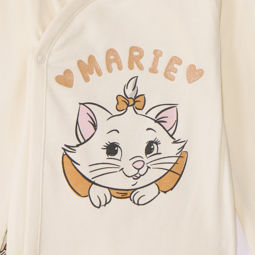 Lot de 3 bodies manches longues Marie Les Aristochats Disney pour bébé fille avec ouvertures différentes selon l'âge 