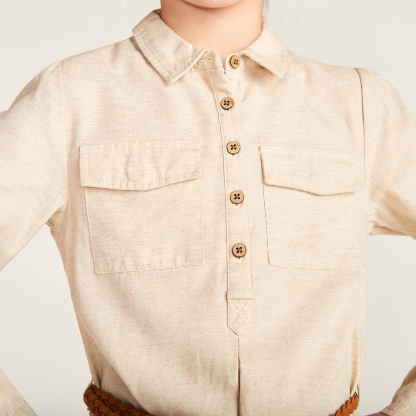 Robe style chemise à manches longues + ceinture pour fille 