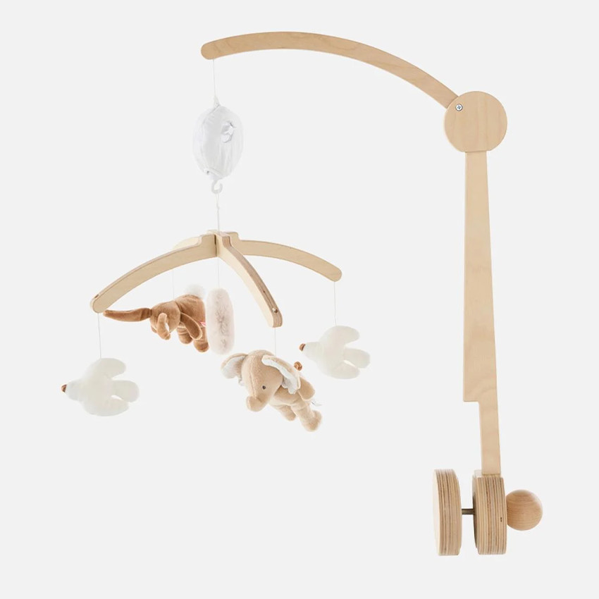 Mobile musical en bois avec bras Bali, Moka & Snow - Beige