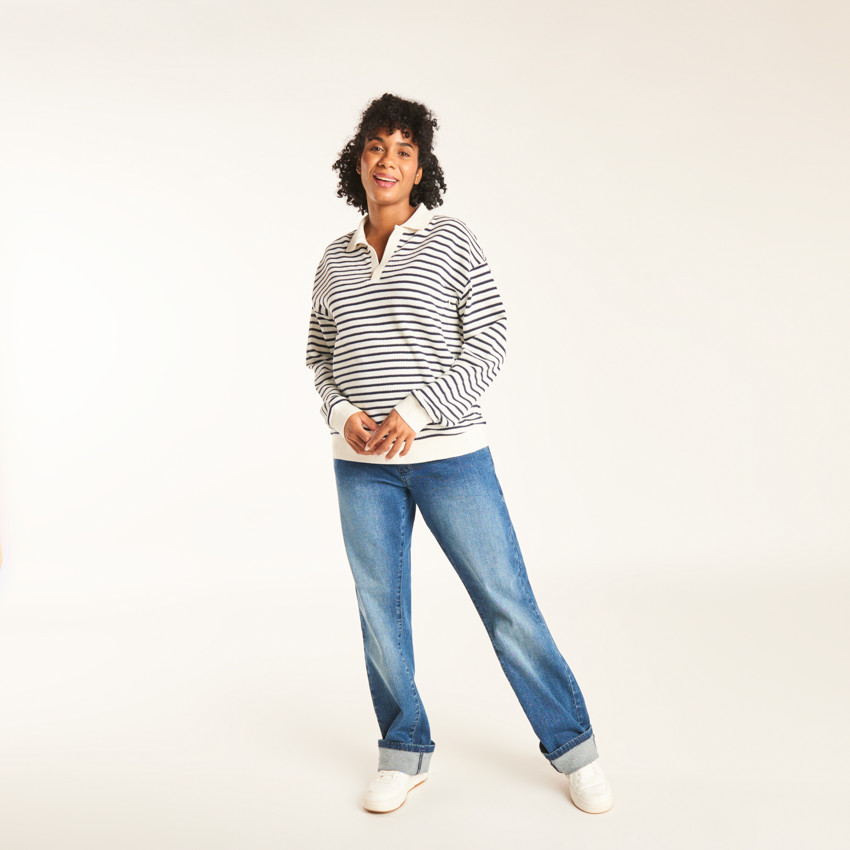 Polo marinière manches longues d'allaitement pour femme 