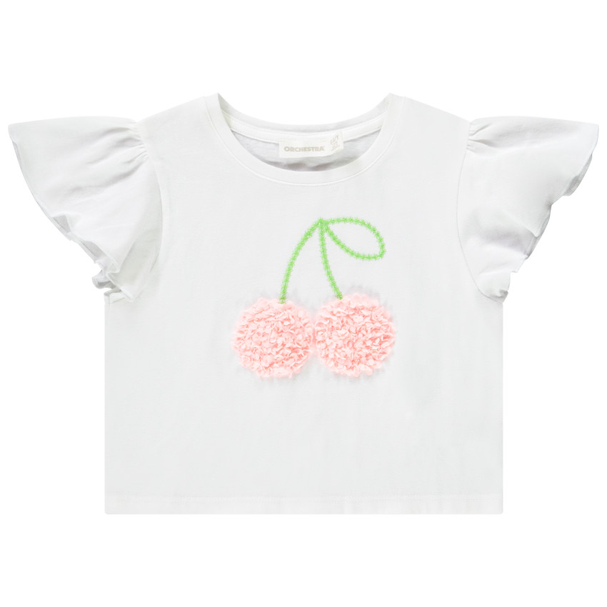 T-shirt manches courtes print cerises effet pétales 3D pour fille 