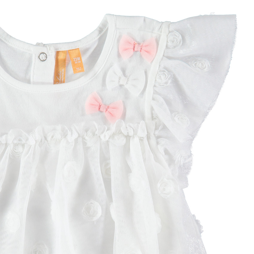 Ensemble de cérémonie avec tunique en tulle à plumetis et legging blanc 