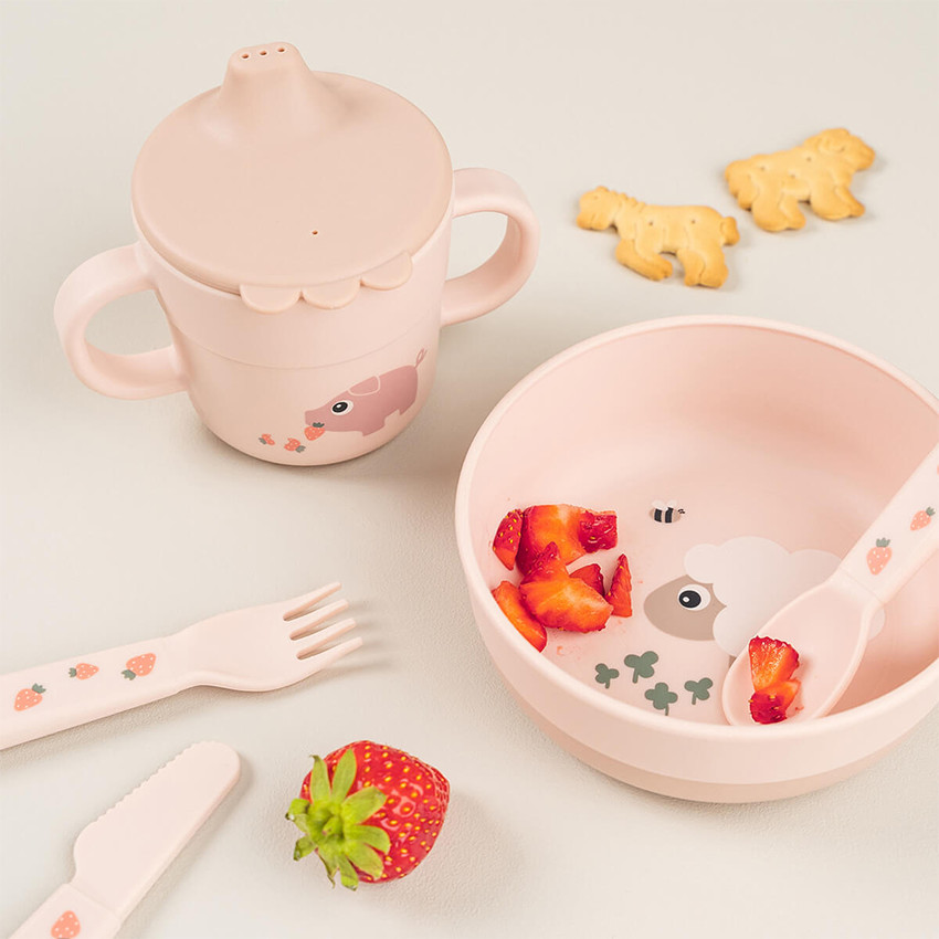 Tasse d'apprentissage 2 en 1 Tiny Farm rose 