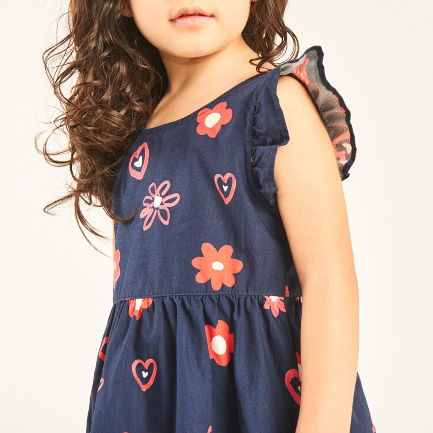 Robe manches courtes volantées imprimé fantaisie pour bébé fille 