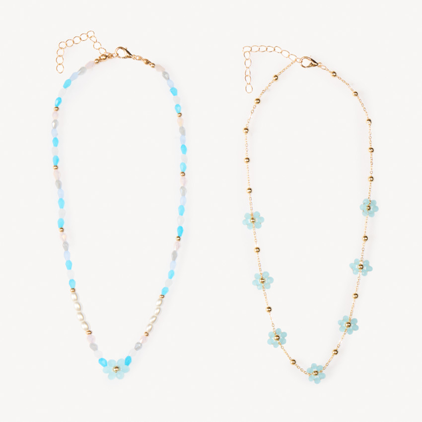 Lot de 2 colliers fantaisie à fleurs pour fille 