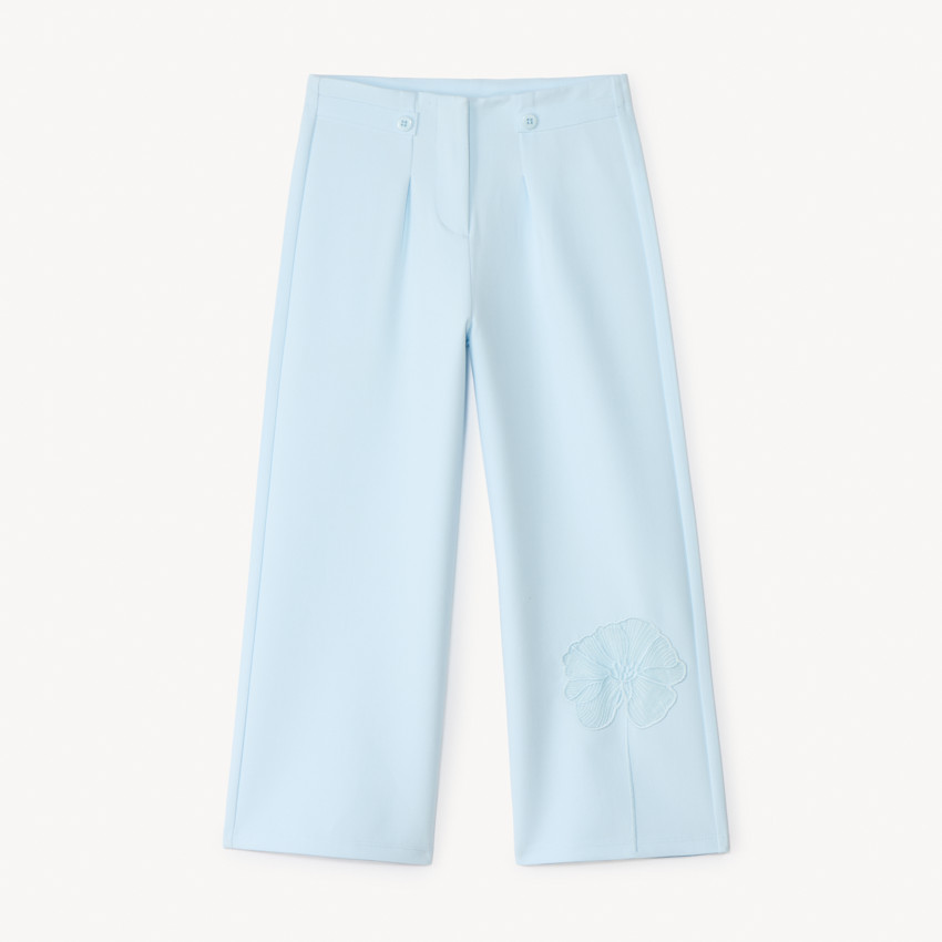 Pantalon large à pinces et fleur brodée pour fille